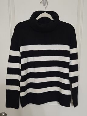 Striped Black & White Turtleneck Sweater for Women